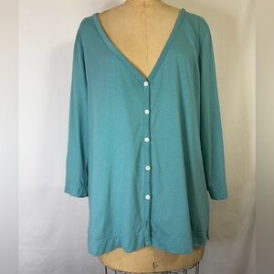 J. Jill Turquoise Button-Down Pima Cotton Shirt Soft Aesthetic Minimalist Prarie